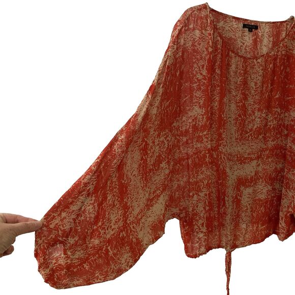 Rachel Zoe Silk Blouse SIZE 8 Sheer Dolman Long Sleeve Abstract Art to Wear - Picture 3 of 11